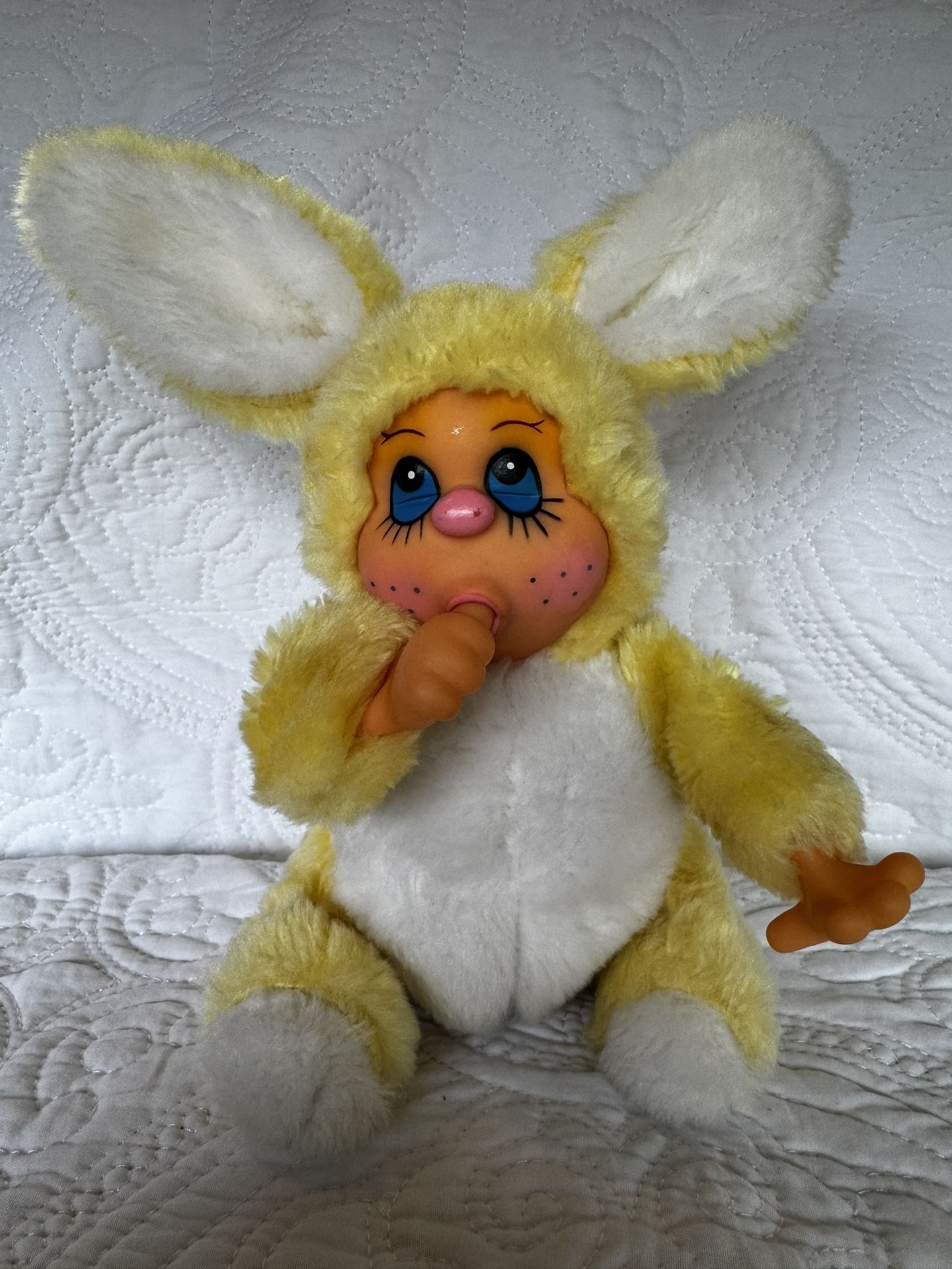 Vintage Gerber Atlanta Thumb Sucking Rubber Face Yellow Bunny Stuffed Animal