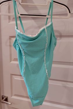 Coquette mermaidcore aqua lace trim one piece swimsuit XS