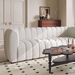 RETRO MODERN VIBES OFF-WHITE BOUCLE SOFA - COUCH SILLON