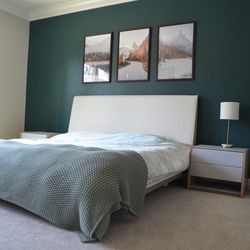 Luxury, high-end, modern main bedroom set, King Bed, Dresser, Nightstands