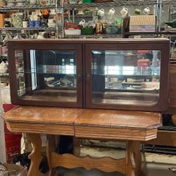 Art Deco Wooden Wall / Mantle Display Cabinet with Glass Shelves