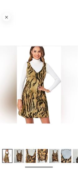 MILUMIA Women's V Neck Corduroy Pinafore Overall Mini Dress Jumper Dress leopard