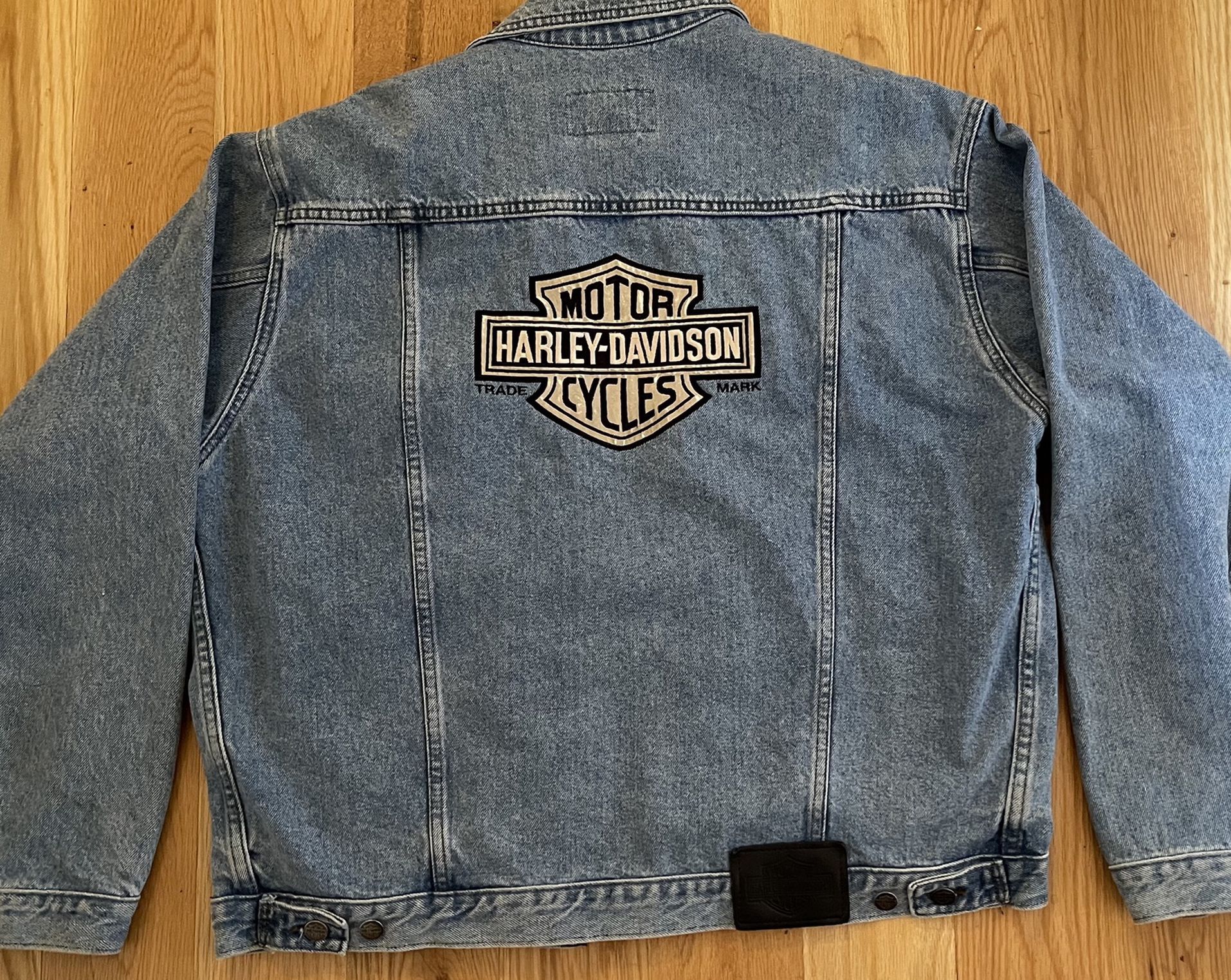 Harley Davidson Denim Blue Jean Jacket Embroidered Logo Motorcycle Medium