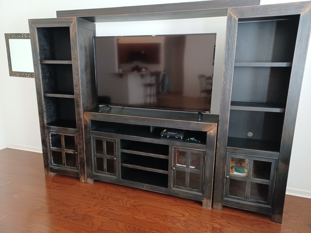 Entertainment Center, 2 Bookcases, And 60" Big Screen TV 