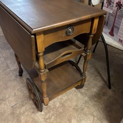 Vintage Drop Leaf Wood Bar Cart