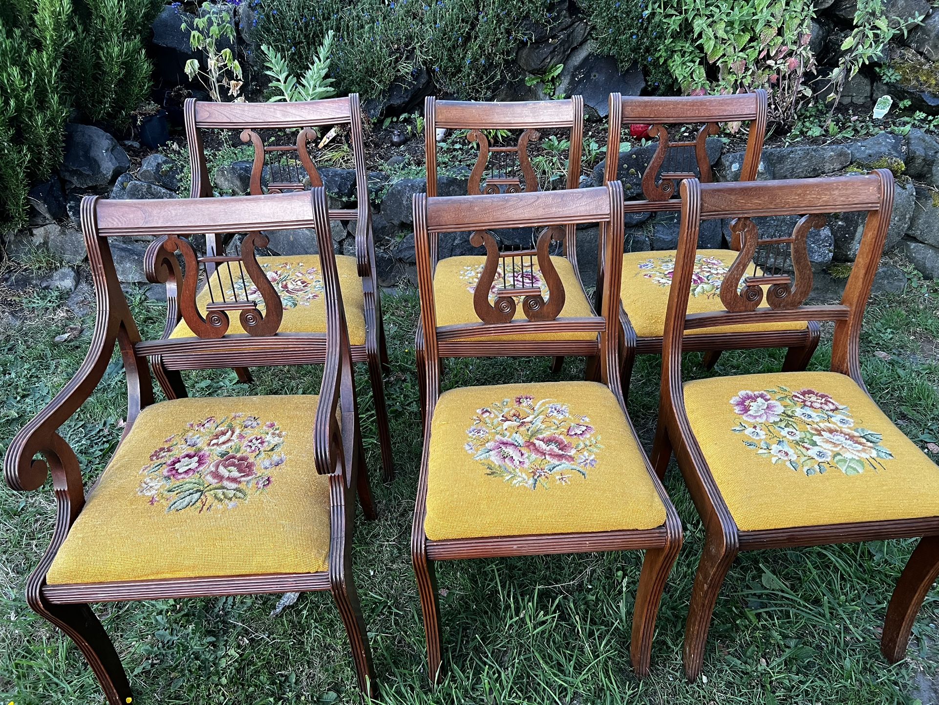 Set Of 6 Duncan Phyfe Harp Back Mahogany Chairs