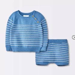 Cloud Island Baby Boy’s Sweater Sweatshirt and Matching Shorts, 0-3 Months