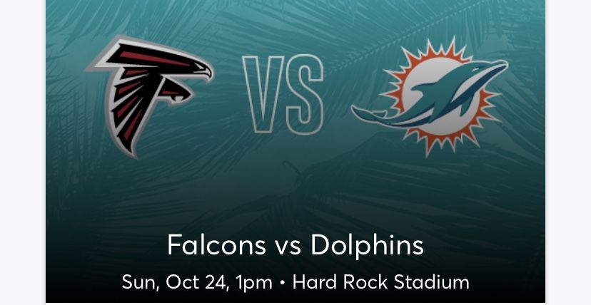 Dolphins And Falcons Game 10/24 And Yellow Parking Pass 