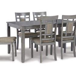 Solid wooden dining table set with 6 chairs