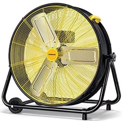 VAGKRI 24” Industrial Drum Floor Fan, 320W High Velocity 3 Speed 360 Tilt