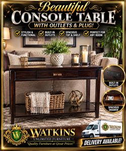 Beautiful Console Table with Built-In Outlets & Power Plug – Excellent Condition!
