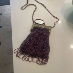 Victorian Beaded Shoulder Purse With Small Mirror With Pocket Inside