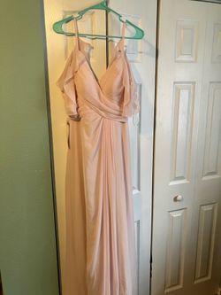 Azazie Dakota Blushing Pink A-Line V-Neck Pleated Chiffon Dress