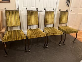 Four Hollywood Regency Wrought Iron Dining Chairs by Swirl Craft of Sun Valley
