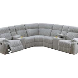 Recliner Sectional Sofa Manual Motion + 2 x Console + Cup Holders