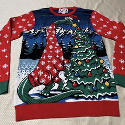 NEW ugly Christmas party Christmas sweater adult size medium dinosaur Christmas tree Only $30 Originally $60