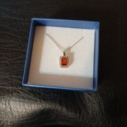 925 Italian Silver Emerald Cut Ruby & Diamond Necklace
