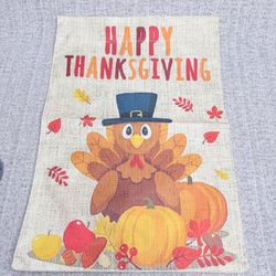 18” Happy Thanksgiving Garden Flag Turkey Pumpkin Fall Autumn Harvest Outdoor