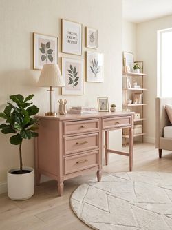 Vintage Mid-Century Style Writing Desk / Vanity – Custom Dusty Rose & Gold