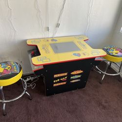 Arcade 1up PAC Man. Like New With Two Stools 