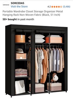 Portable Wardrobe Closet Storage Organizer Metal Hanging Rack