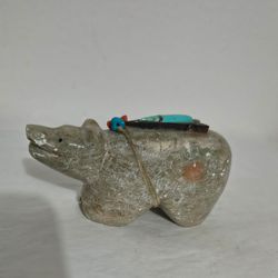 CONTEMPORARY STONE HAND CARVED BEAR FETISH 3.4"×2" ×1.2"