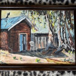 Vtg Original Oil Painting Country Landscape Cottagecore Signed Wood Frame 18x14”