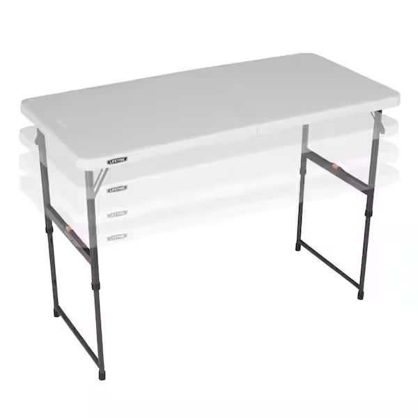 Lifetime 4 ft. One Hand Adjustable Height Fold-in-Half Table Almond