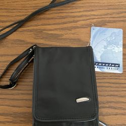 NWT Travelon Black Leather Crossbody Bag With Adjustable Strap 