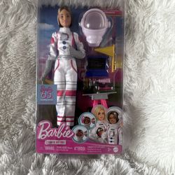 Year 2024 $12.00 Barbie Careers, 65th Anniversary Astronaut Play set with Brunette Doll & 10 Accessories Rolling Rover & Space Helmet 