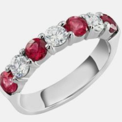  IGI Certified Lab Diamond And Ruby/natural Sri Lankan Sapphire  Wedding Eternity Band 