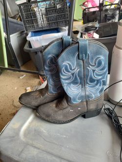 Blue and brown boots