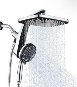 Rain Shower Head with Handheld Showerhead, Chrome 1.8GPM 460311 12" High Pressure Rainfall Shower Heads, 9 Sprays Handheld Showerheads, Magnetic Docki