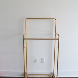 Gold Double-Level Clothing Rack with Wheels