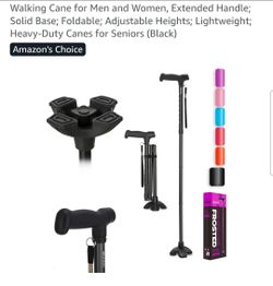 Walking Cane for Men and Women, Extended Handle; Solid Base; Foldable; Adjustable Heights; Lightweight; Heavy-Duty Canes for Seniors (Black)