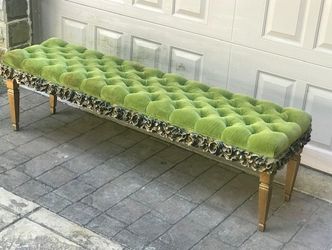 Rare Antique Victorian green velvet bench.