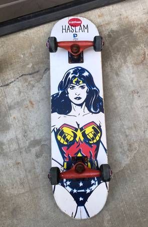 Almost Chris Haslam Wonder Woman Mid Skateboard 7.3″x 29.8" *AS-IS WORN CONDITION