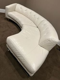 Curved White Leather Sofa