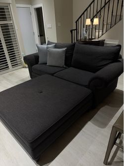 Slate Gray Couch and Large Ottoman