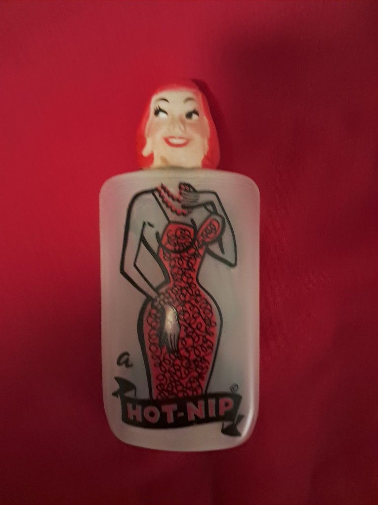 Vintage Milbit Mfg Co Inc 1950\'s Red Head Woman Hot Nip Plastic Flask
