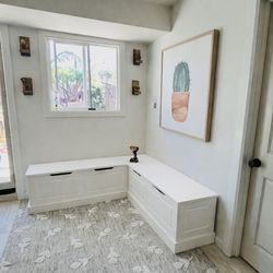 White Solid Pine Backless Nook with Interior Storage