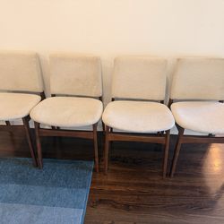4 upholstered off-white wood mid-century modern Article dining chairs