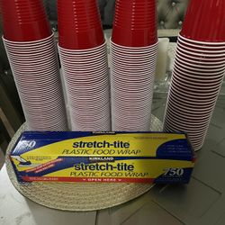 Plastic cups and plastic wrap