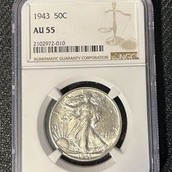Walking Liberty Half Dollar Coin 1943 50C AU 55 NGC