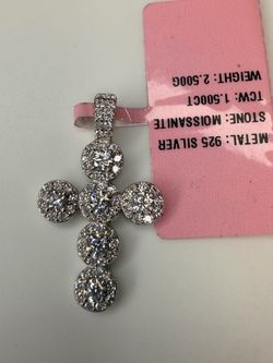925 Sterling Silver & Moissanite Cross Pendant
