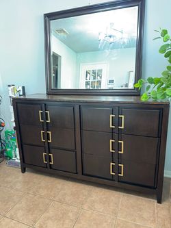 Sofia Vergara Collection 6-Drawer Dresser with Large Mirror – Espresso Finish