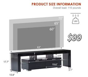 😀 Black LED TV Stand for 75 Inch TV, High Gloss TV Entertainment Center with Storage Drawer, TV Console Table for Living Room, Bedroom