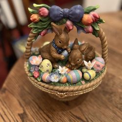 OVAL BUNNY BASKET, Lidded Basketweave Dish, Easter