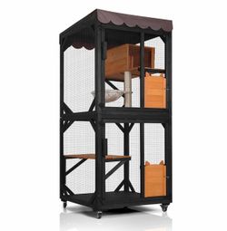 AIR7014 Wooden Catio, 71.9-Inch Cat Enclosure with Wheels