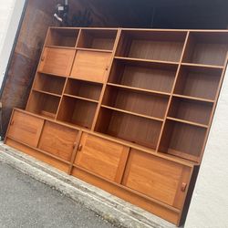 Set of Vintage Danish Mid Century Modern 2 Piece Teak Wall Units With Lower Cabinets 